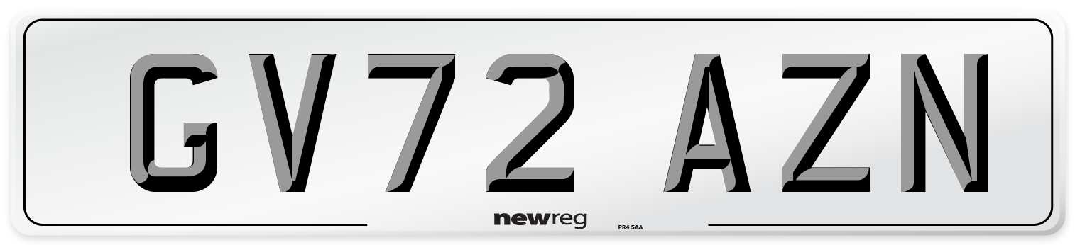 GV72 AZN Front Number Plate