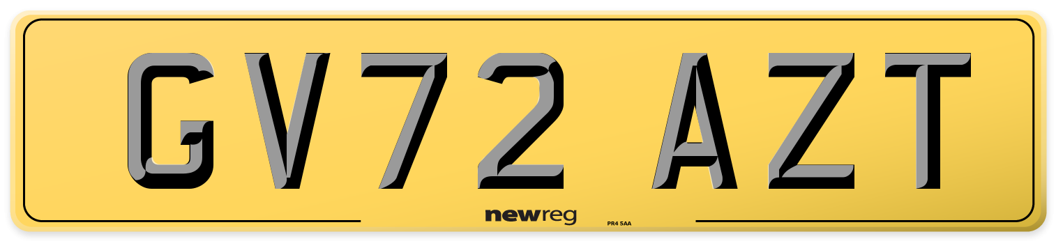 GV72 AZT Rear Number Plate