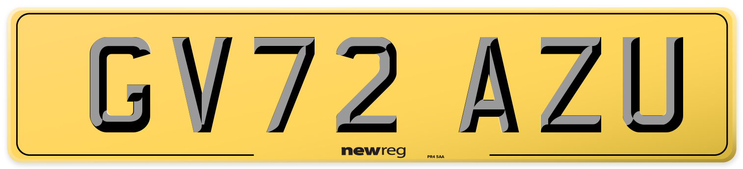 GV72 AZU Rear Number Plate