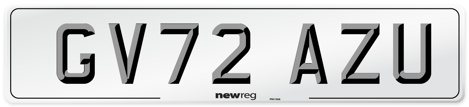 GV72 AZU Front Number Plate