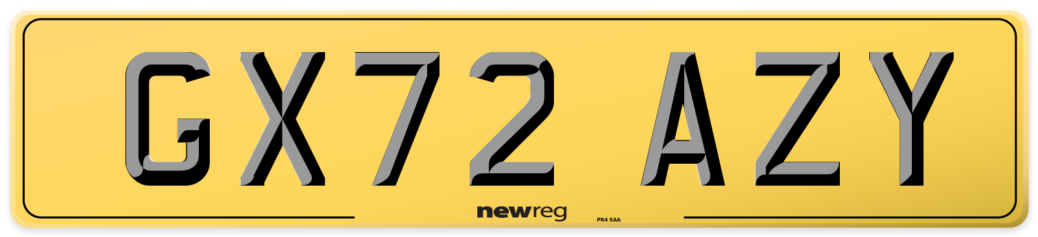 GX72 AZY Rear Number Plate