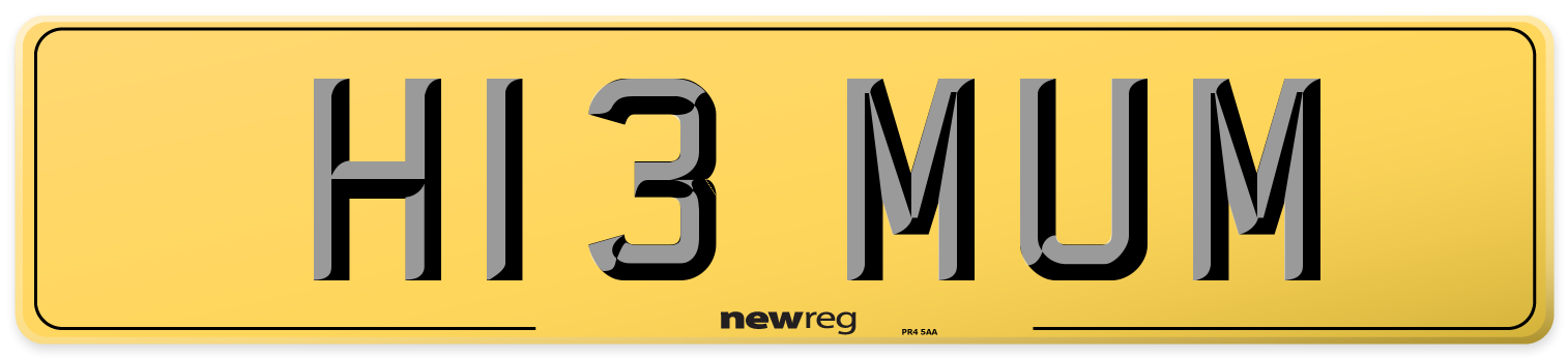 H13 MUM Rear Number Plate