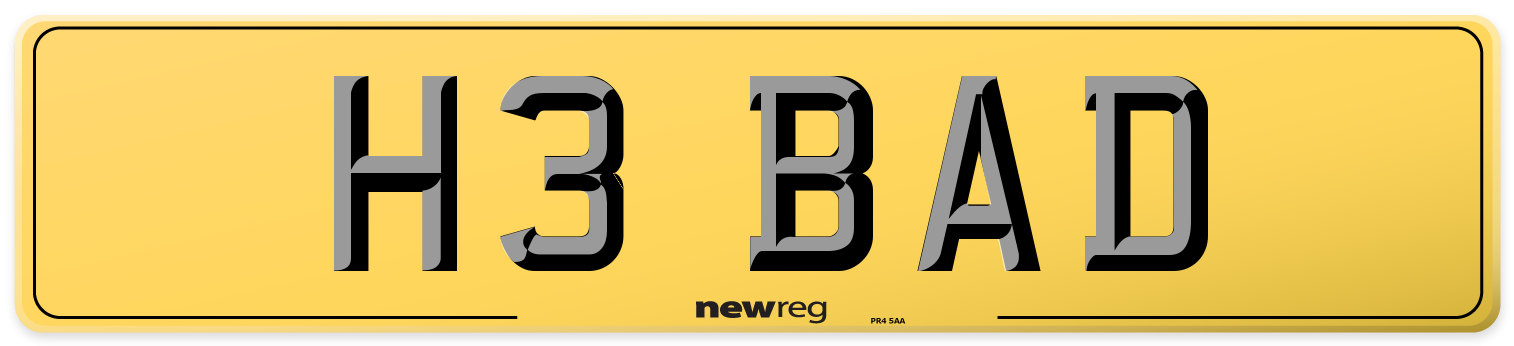 H3 BAD Rear Number Plate