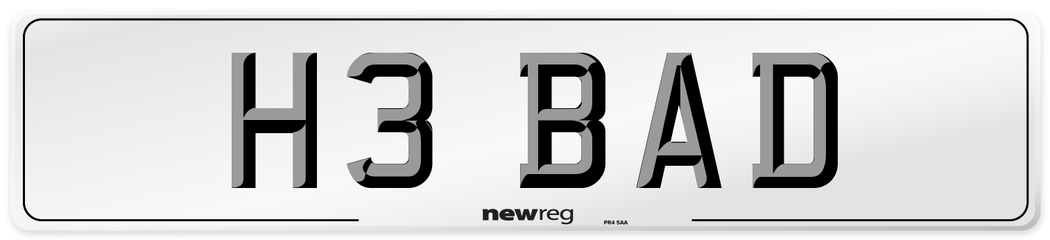 H3 BAD Front Number Plate