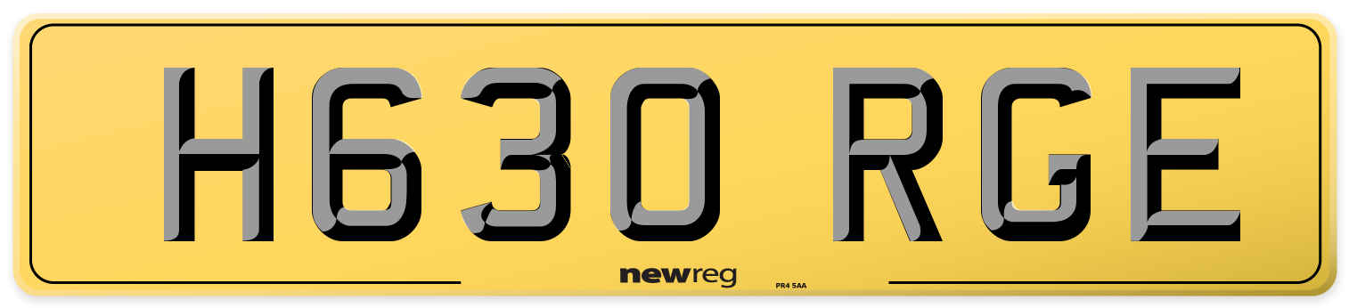 H630 RGE Rear Number Plate