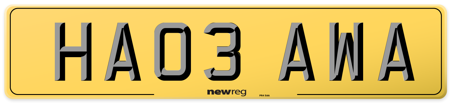 HA03 AWA Rear Number Plate