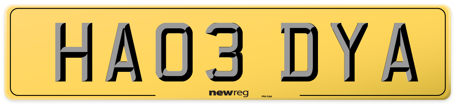 HA03 DYA Rear Number Plate