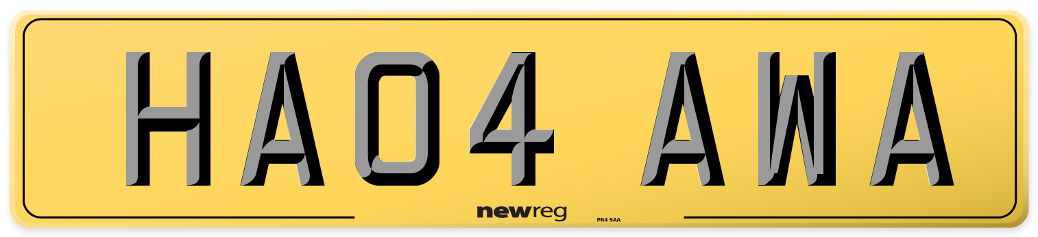 HA04 AWA Rear Number Plate