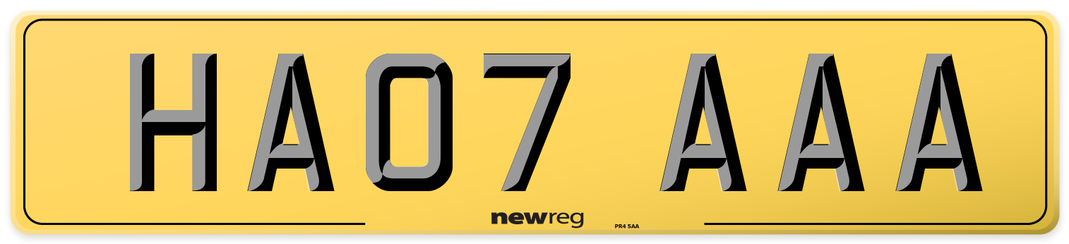 HA07 AAA Rear Number Plate