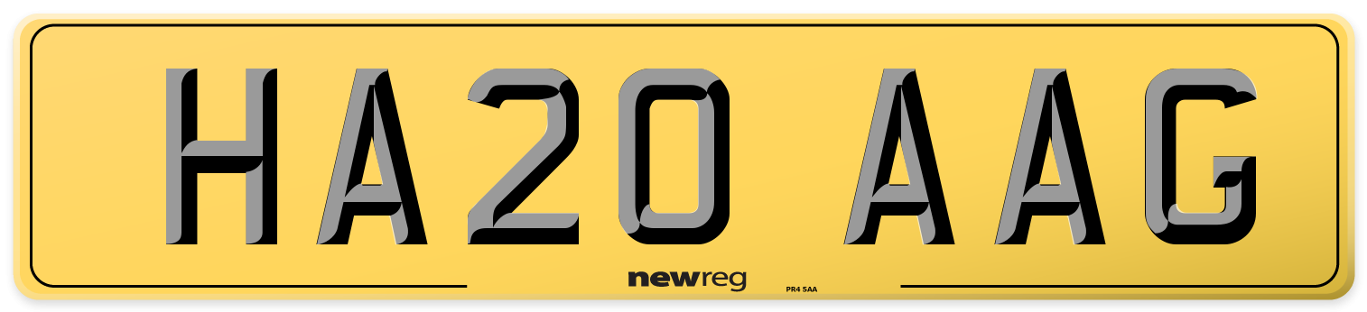 HA20 AAG Rear Number Plate
