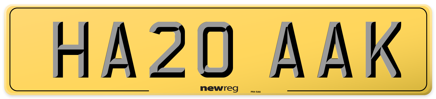 HA20 AAK Rear Number Plate