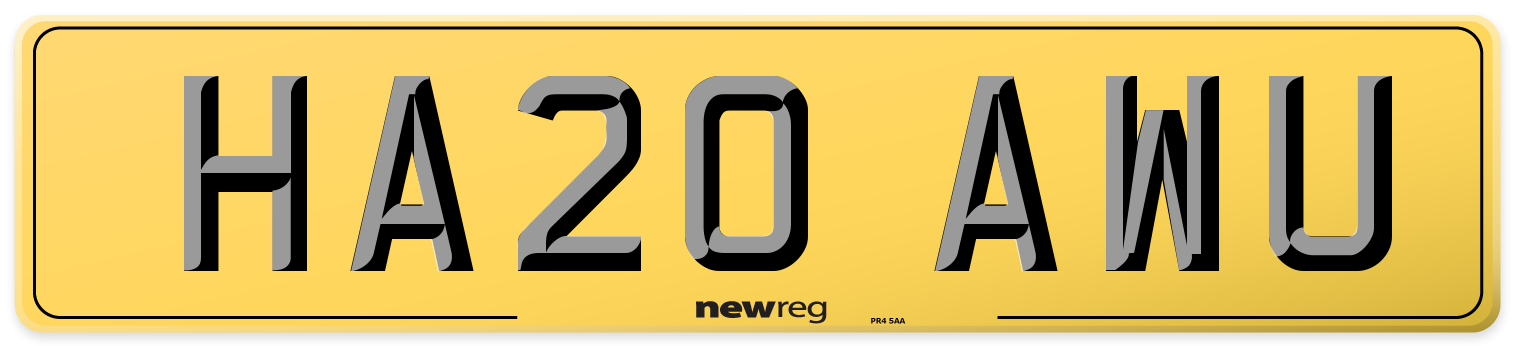 HA20 AWU Rear Number Plate
