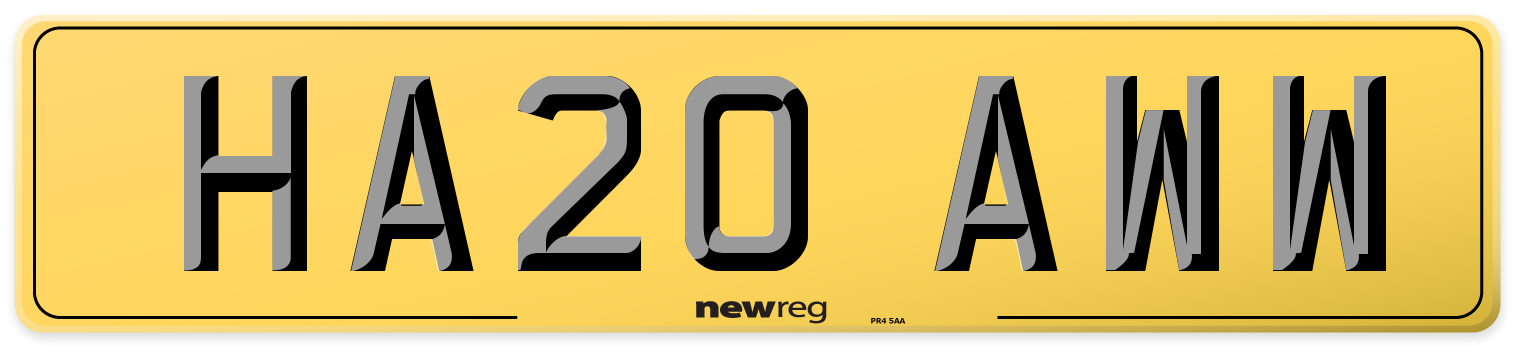 HA20 AWW Rear Number Plate