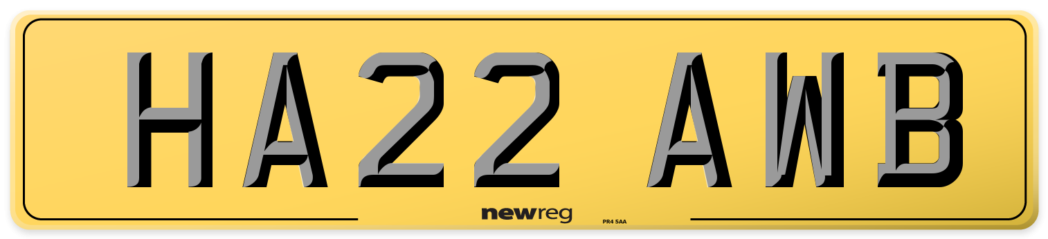 HA22 AWB Rear Number Plate