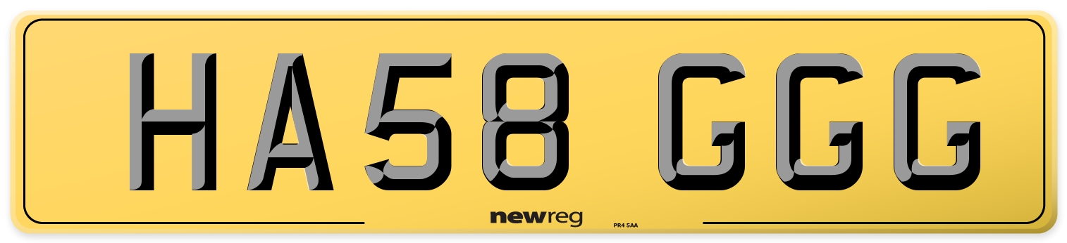 HA58 GGG Rear Number Plate