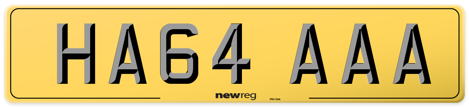 HA64 AAA Rear Number Plate