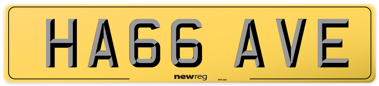 HA66 AVE Rear Number Plate