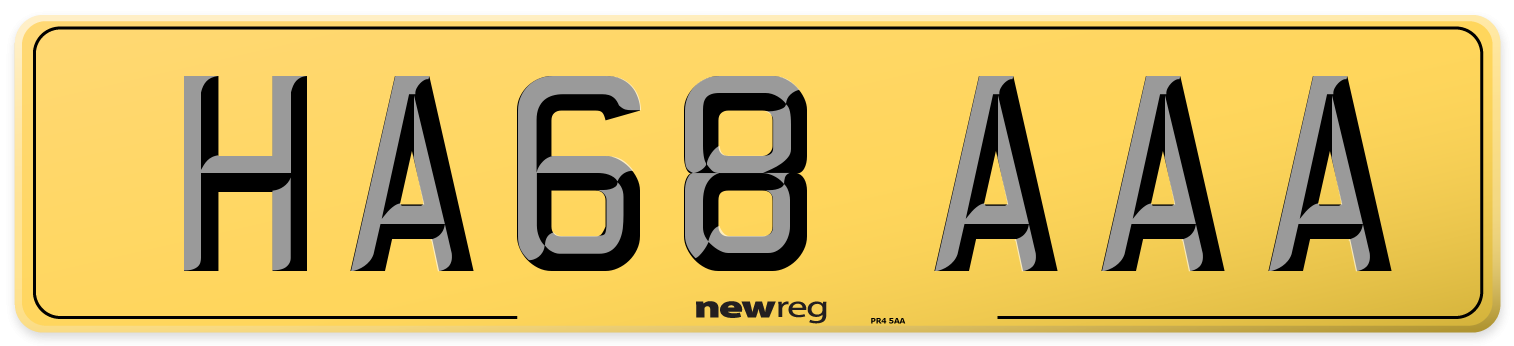HA68 AAA Rear Number Plate