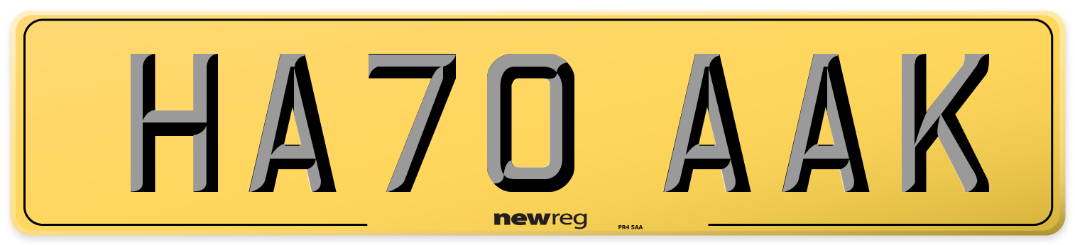 HA70 AAK Rear Number Plate