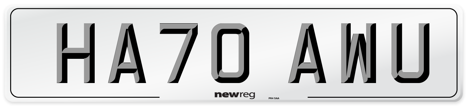 HA70 AWU Front Number Plate