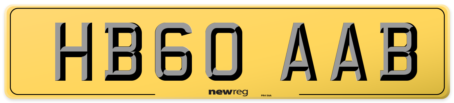 HB60 AAB Rear Number Plate