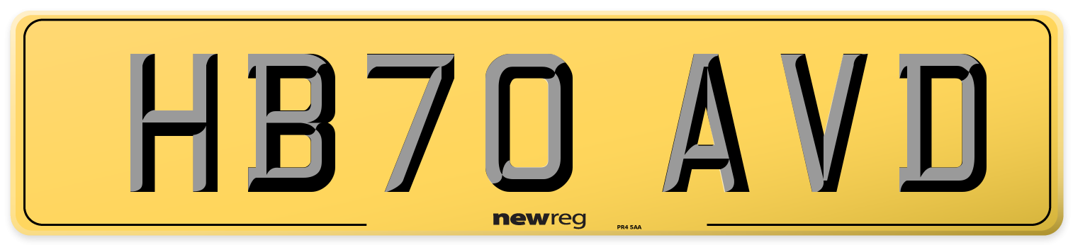 HB70 AVD Rear Number Plate