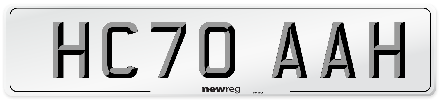 HC70 AAH Front Number Plate