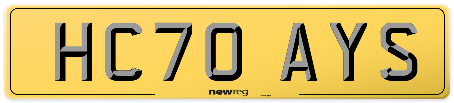 HC70 AYS Rear Number Plate