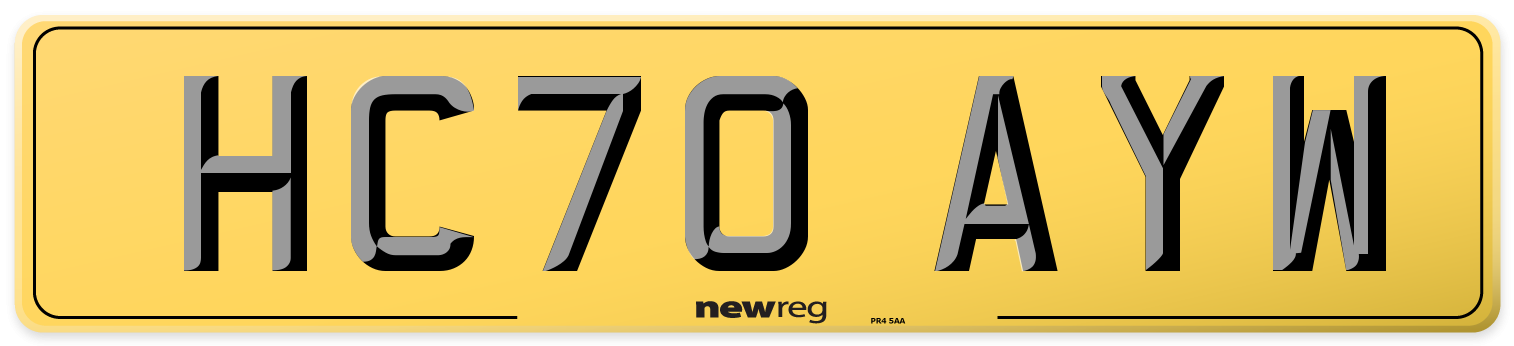 HC70 AYW Rear Number Plate
