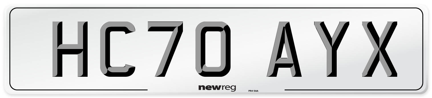HC70 AYX Front Number Plate