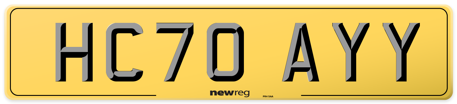 HC70 AYY Rear Number Plate