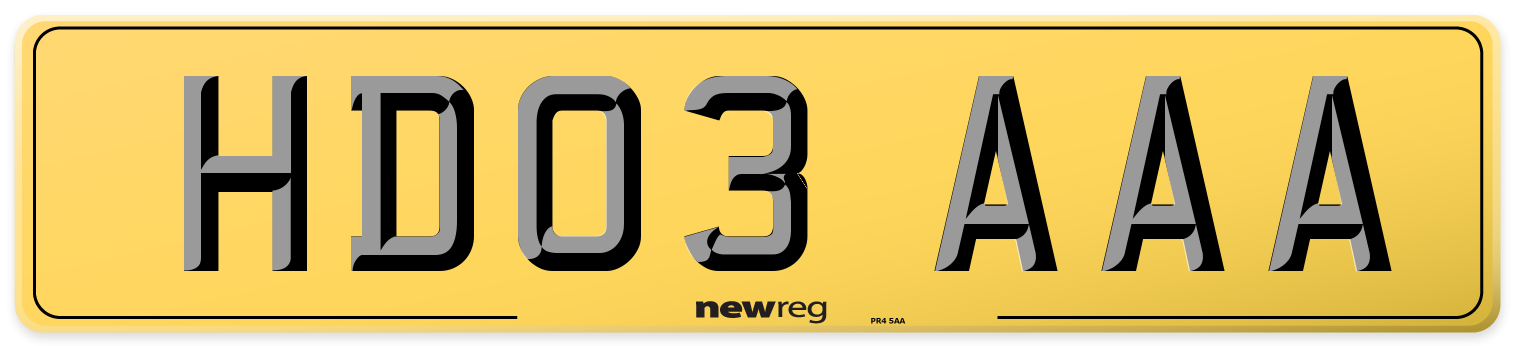 HD03 AAA Rear Number Plate