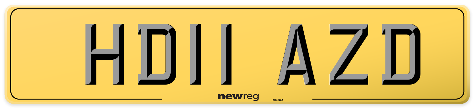 HD11 AZD Rear Number Plate