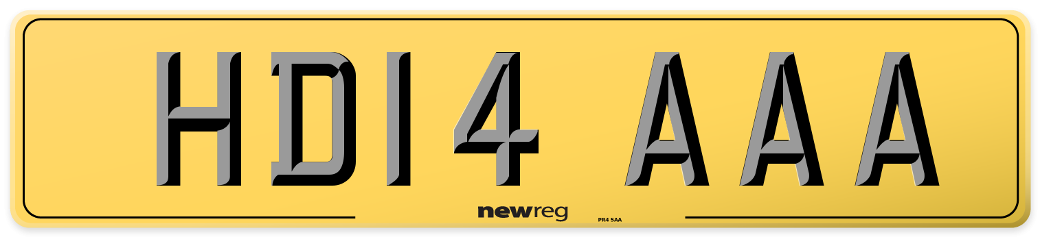 HD14 AAA Rear Number Plate
