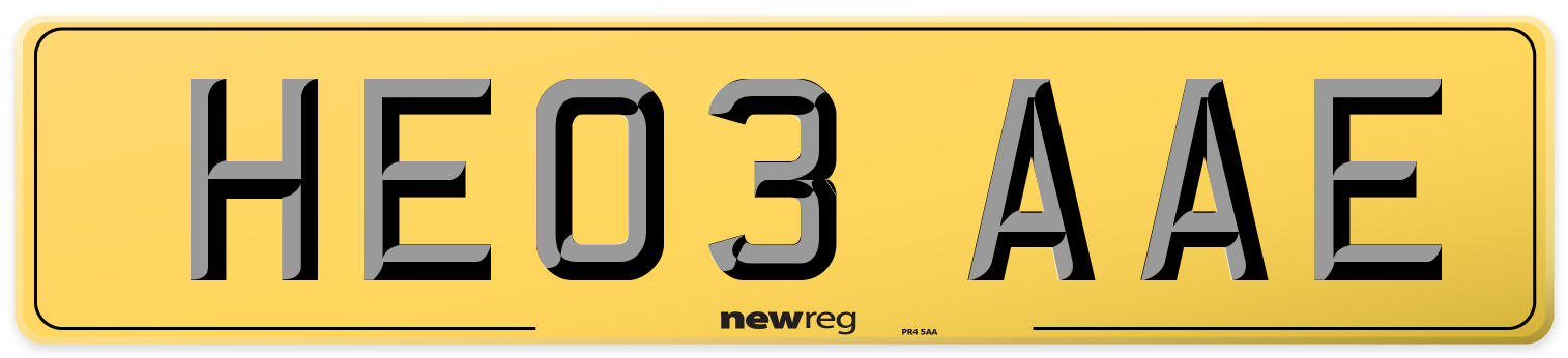 HE03 AAE Rear Number Plate