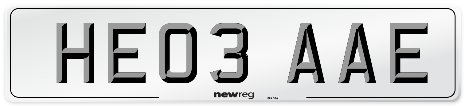 HE03 AAE Front Number Plate