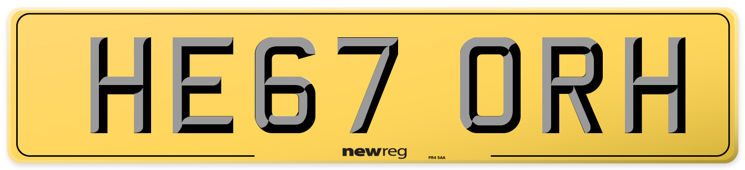 HE67 ORH Rear Number Plate