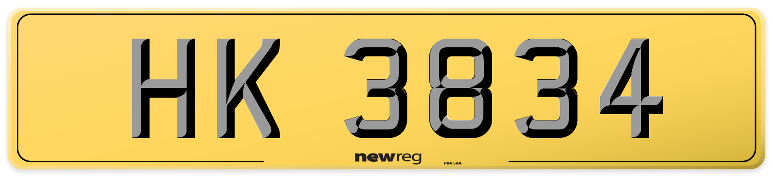 HK 3834 Rear Number Plate