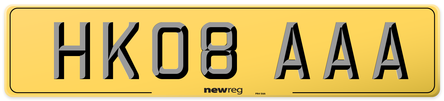 HK08 AAA Rear Number Plate