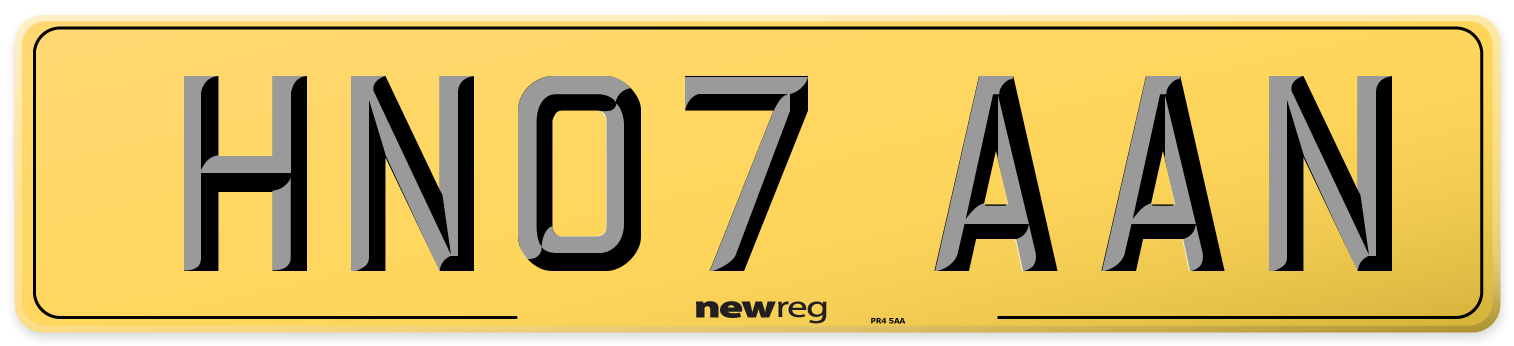 HN07 AAN Rear Number Plate