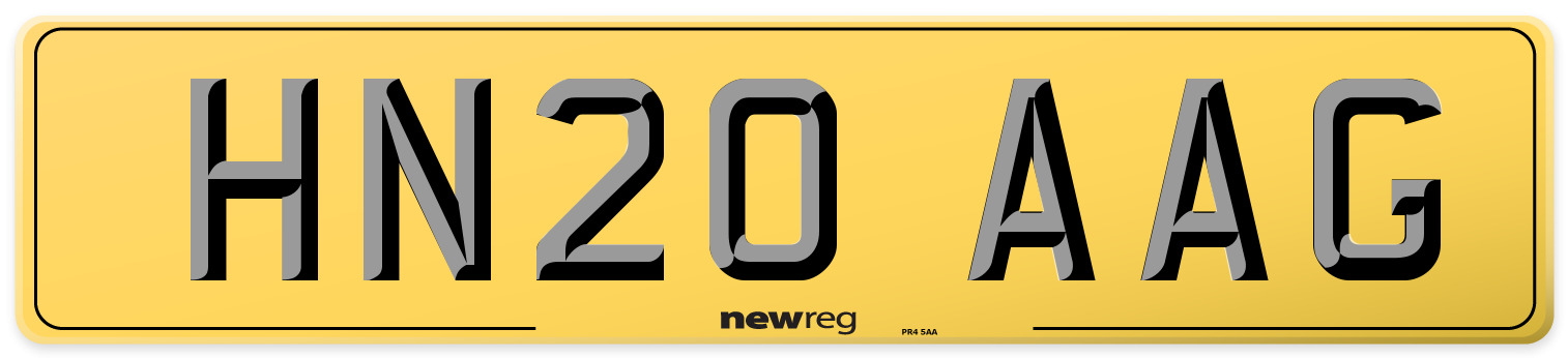 HN20 AAG Rear Number Plate