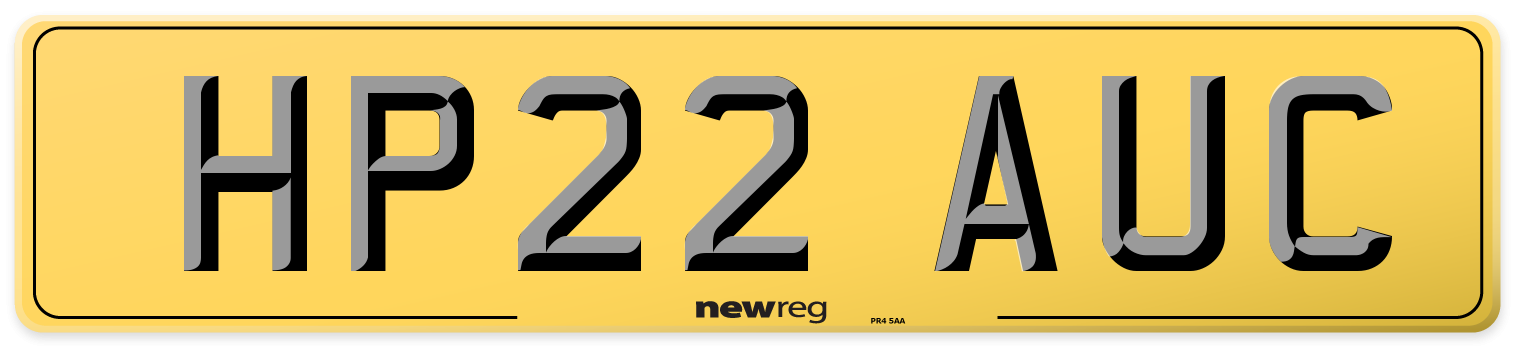 HP22 AUC Rear Number Plate