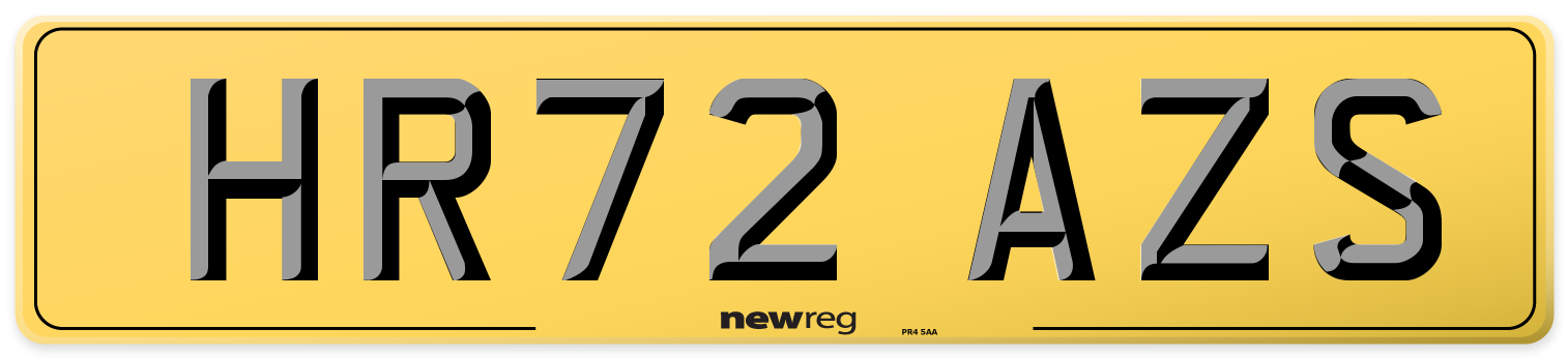 HR72 AZS Rear Number Plate