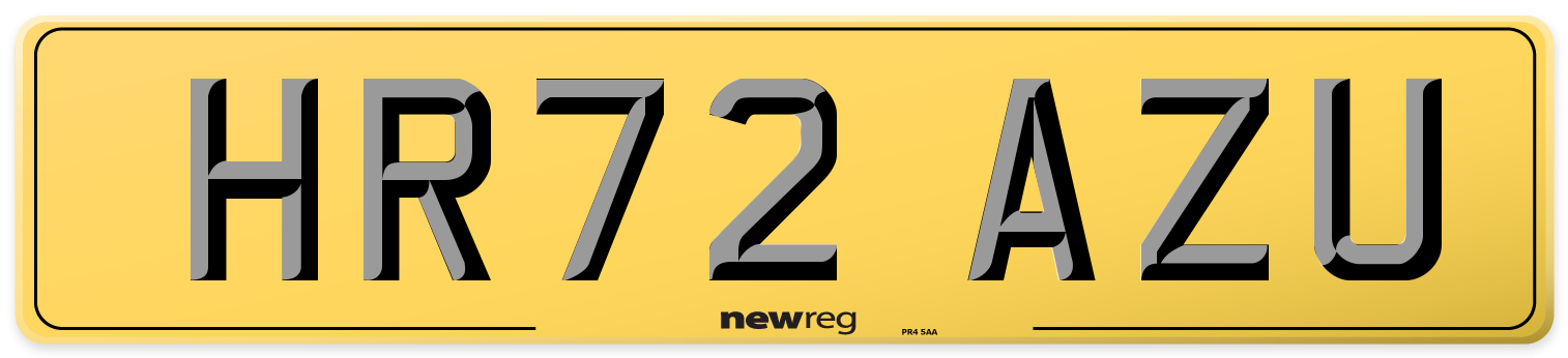 HR72 AZU Rear Number Plate