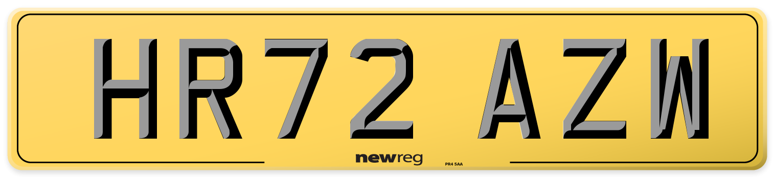HR72 AZW Rear Number Plate