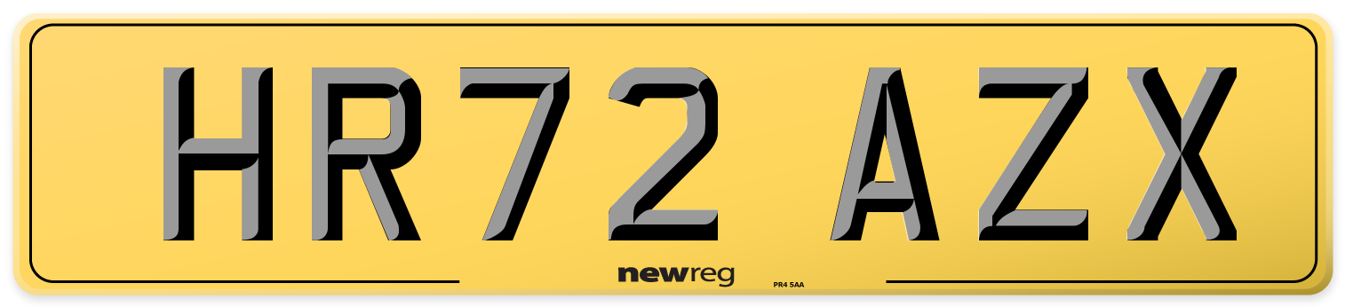 HR72 AZX Rear Number Plate