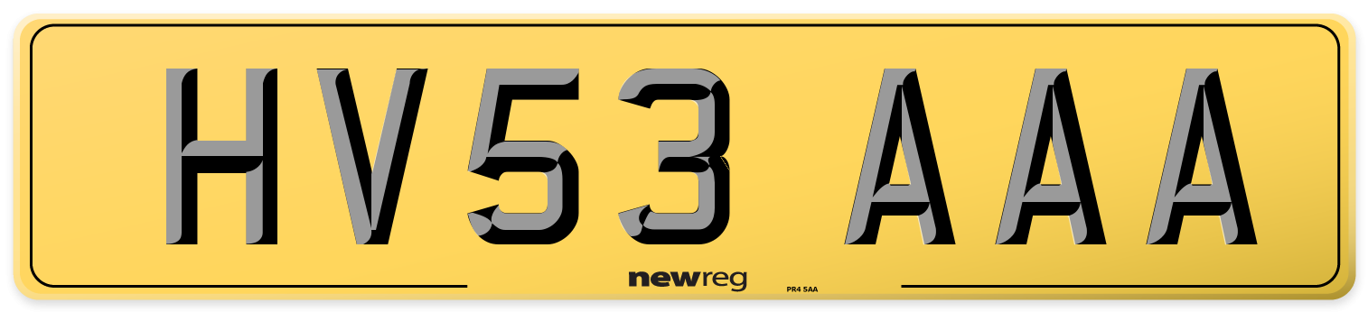 HV53 AAA Rear Number Plate