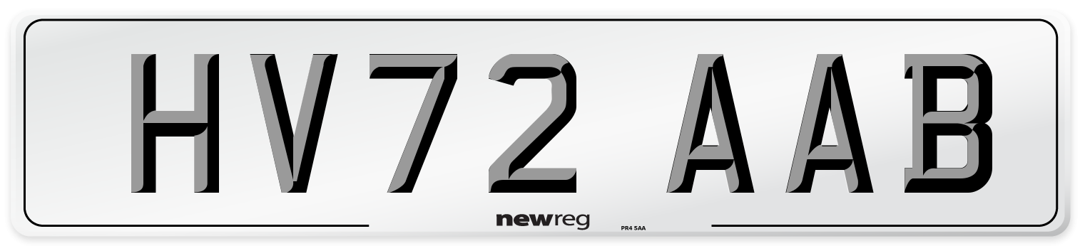 HV72 AAB Front Number Plate