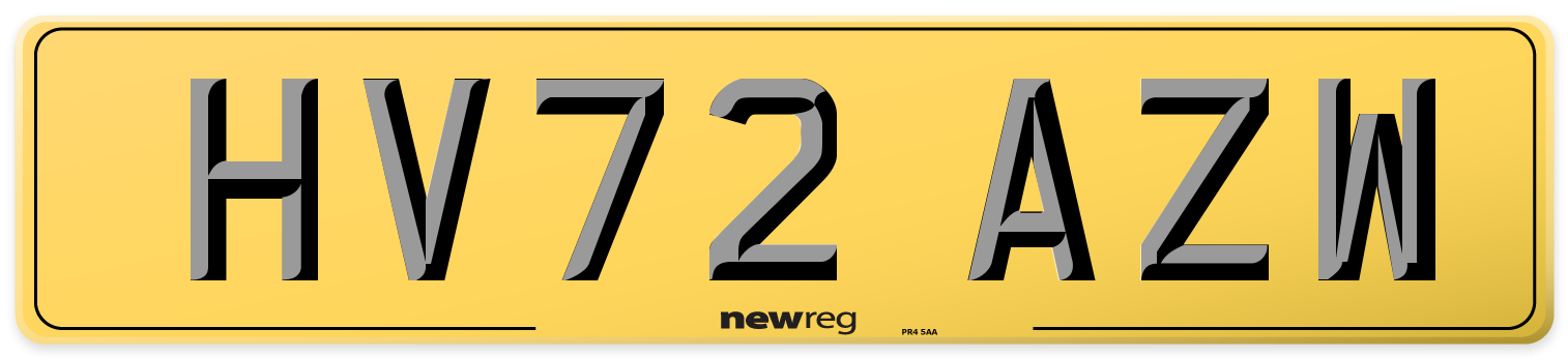 HV72 AZW Rear Number Plate