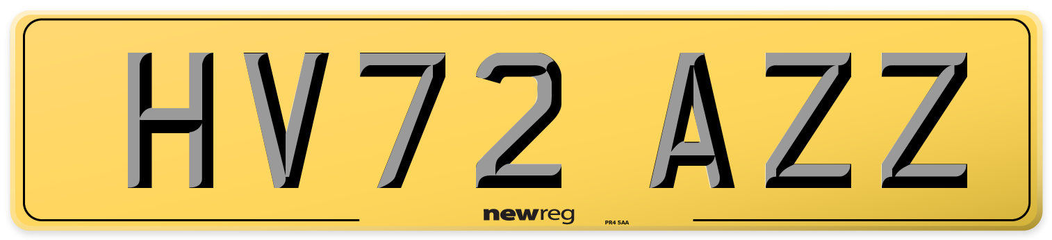 HV72 AZZ Rear Number Plate